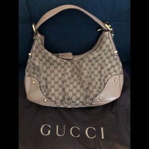 Authentic Gucci Jockey GG Medium Hobo Bag, Beige